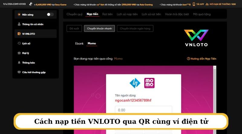 Hướng dẫn nạp tiền VNLOTO nhanh chóng và an toàn